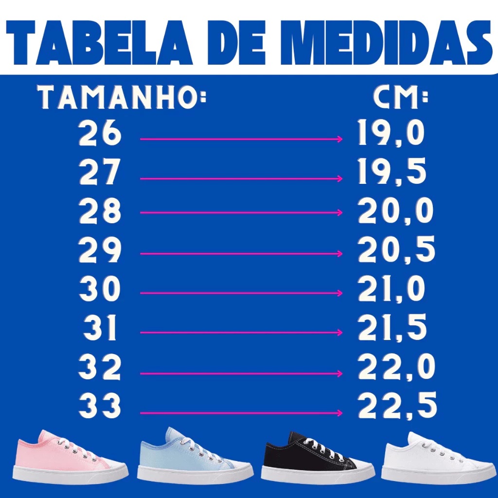 Tabela de medida tenis