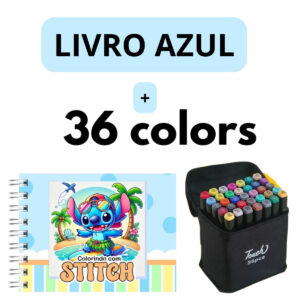 Kit Livro Colorir Lilo Stitch Azul + 36 Canetas – Atividades Criativas para Crianças