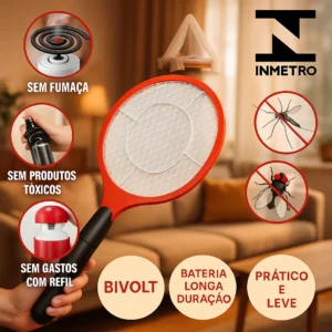 Raquete Elétrica Recarregável Mata Mosquito – Mata Insetos e Dengue