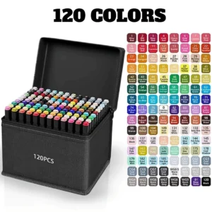 Kit Caneta Colorida Dupla Ponta com Estojo – 120 Unidades | Ideal p/ Estudo, Desenho e Bullet Journal