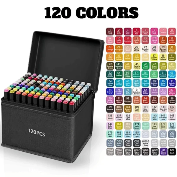 Kit Caneta Colorida Dupla Ponta com Estojo – 120 Unidades | Ideal p/ Estudo, Desenho e Bullet Journal