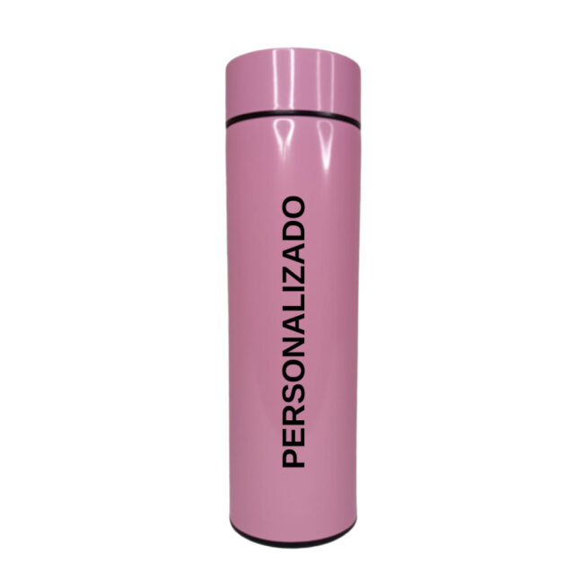 Personalizado - Garrafa Térmica com LED e Termômetro 500 ml – Rosa – Funcionalidade e Design