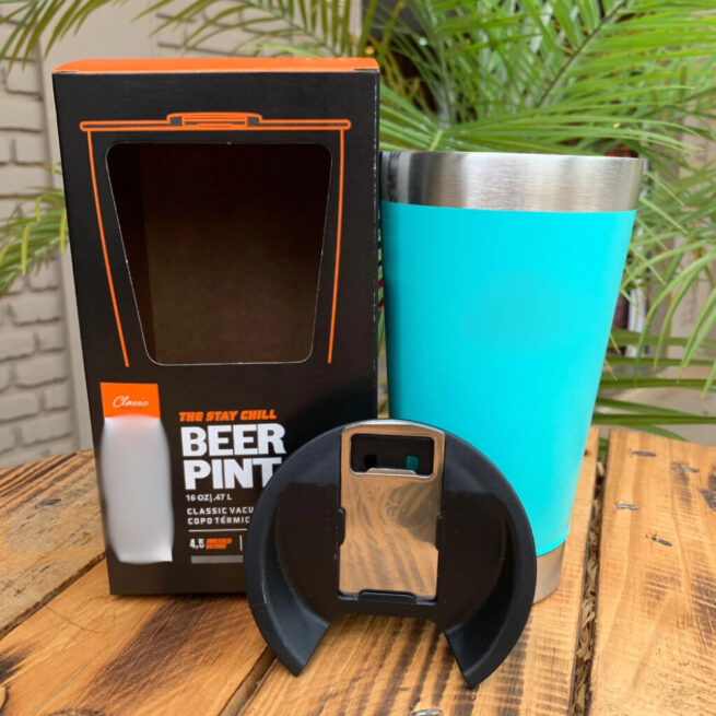 Copo Térmico Inox Personalizado 473 ml com Tampa e Abridor – Verde Água – Moderno e Funcional