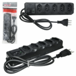 Filtro de Linha PVC Preto 5 Tomadas com Botão Power 85cm - Bivolt