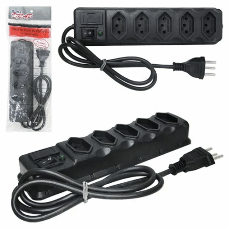 Filtro de Linha PVC Preto 5 Tomadas com Botão Power 85cm - Bivolt