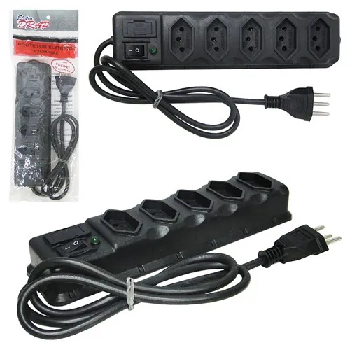 Filtro de Linha PVC Preto 5 Tomadas com Botão Power 85cm - Bivolt