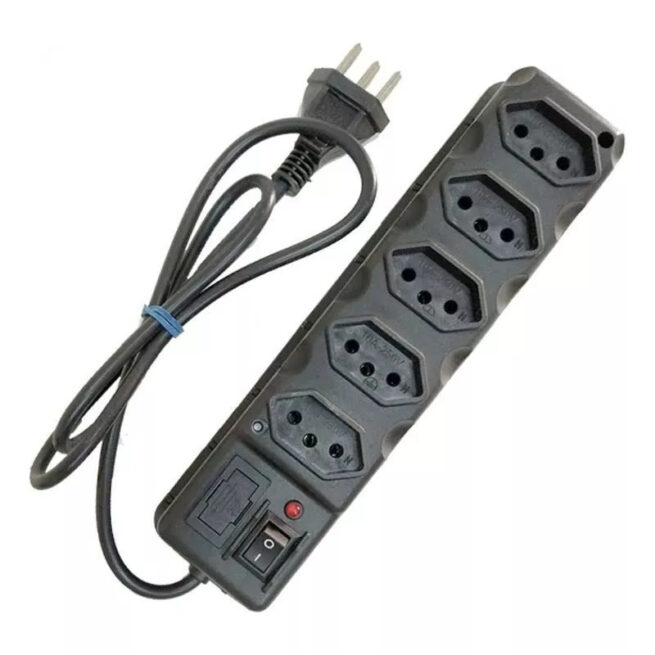 Filtro de Linha PVC Preto 5 Tomadas com Botão Power 85cm - Bivolt