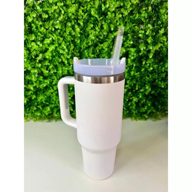 Copo Caneca Térmica Inox com Alça e Canudo 1200ml - Branco (Normal)