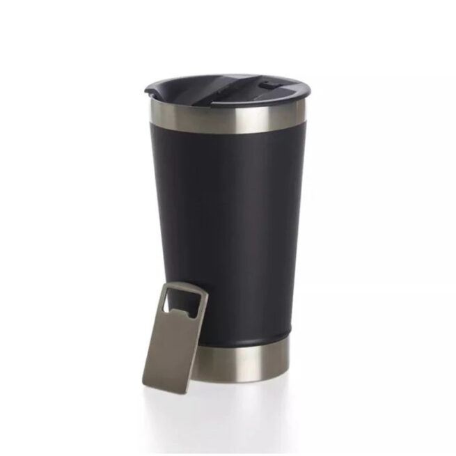 Copo Térmico Inox 473 ml com Tampa e Abridor – Preto Clássico – Versão Normal