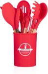 Conjunto de Utensílios de Cozinha 12 Peças em Silicone e Cabo de Madeira – Vermelho – Durabilidade e Design