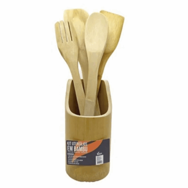 Conjunto de Utensílios de Cozinha em Bambu 5 Peças Livon 2568