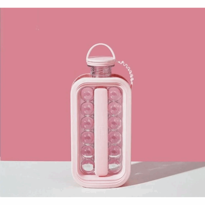 Garrafa Portátil com Forma de Gelo 2 em 1 - Rosa