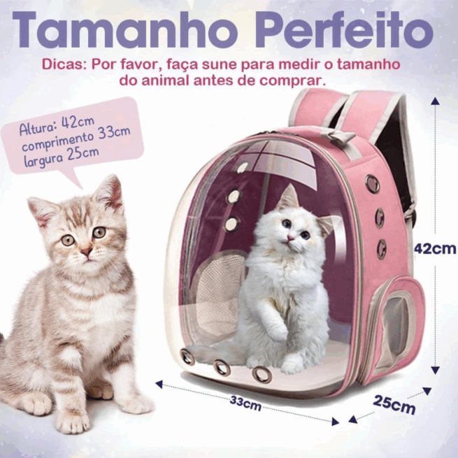 Mochila Pet para Transporte de Cães e Gatos com Visão Ampla – Rosa – Segurança e Comodidade