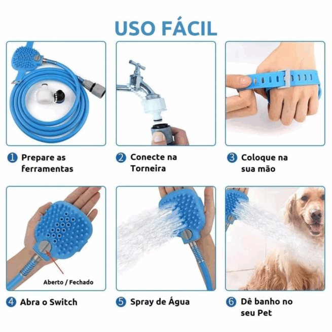 Escova de Banho com Mangueira para Pets LMZ0255
