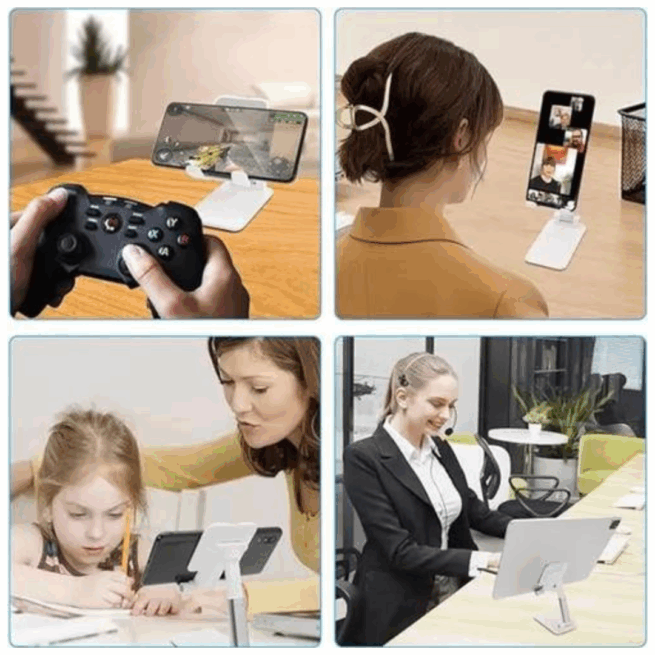 Suporte Universal Ajustável para Celular e Tablet de Mesa – Até 7" – Conforto e Funcionalidade