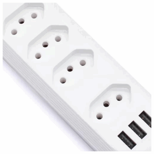 Filtro de Linha 4 Tomadas com 3 USB-A 2 Metros Bivolt - BM-8694A