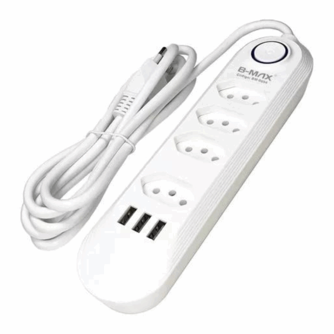 Filtro de Linha 4 Tomadas com 3 USB-A 2 Metros Bivolt - BM-8694A