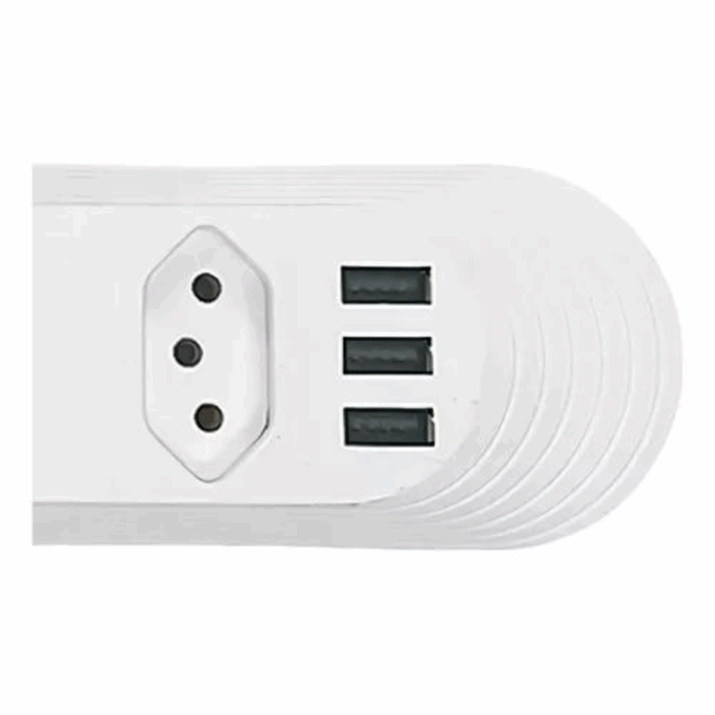Filtro de Linha 4 Tomadas com 3 USB-A 2 Metros Bivolt - BM-8694A