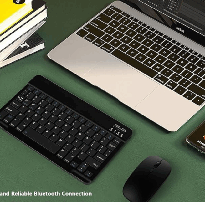 Conjunto Teclado + Mouse Sem Fio Bluetooth para Notebook e Tablet - Preto