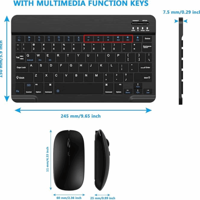 Conjunto Teclado + Mouse Sem Fio Bluetooth para Notebook e Tablet - Preto