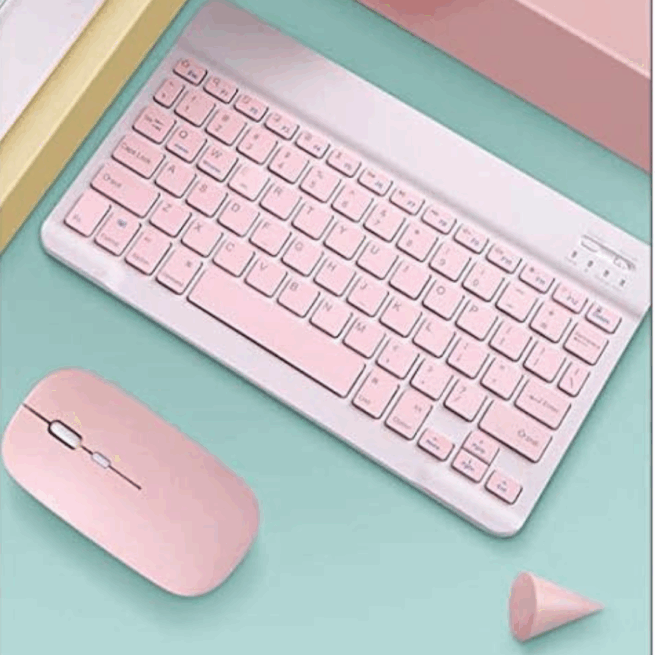 Conjunto Teclado + Mouse Sem Fio Bluetooth para Notebook e Tablet – Rosa