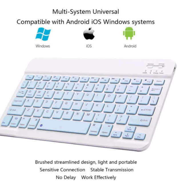 Conjunto Teclado + Mouse Sem Fio Bluetooth para Notebook e Tablet - Azul Claro
