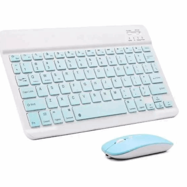 Conjunto Teclado + Mouse Sem Fio Bluetooth para Notebook e Tablet - Azul Claro
