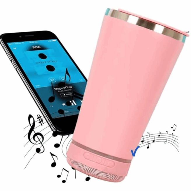 Copo Térmico Bluetooth com Som LED e Tampa com Abridor 420 ml - Rosa (Normal)
