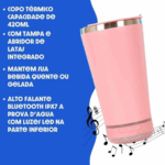 Copo Térmico Bluetooth com Som LED e Tampa com Abridor 420 ml - Rosa (Normal)