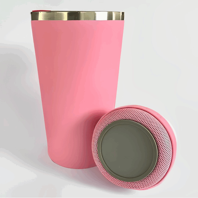 Copo Térmico Bluetooth com Som LED e Tampa com Abridor 420 ml - Rosa (Normal)