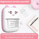 Mini Impressora Térmica Portátil Gatinho - Rosa Claro e Branco