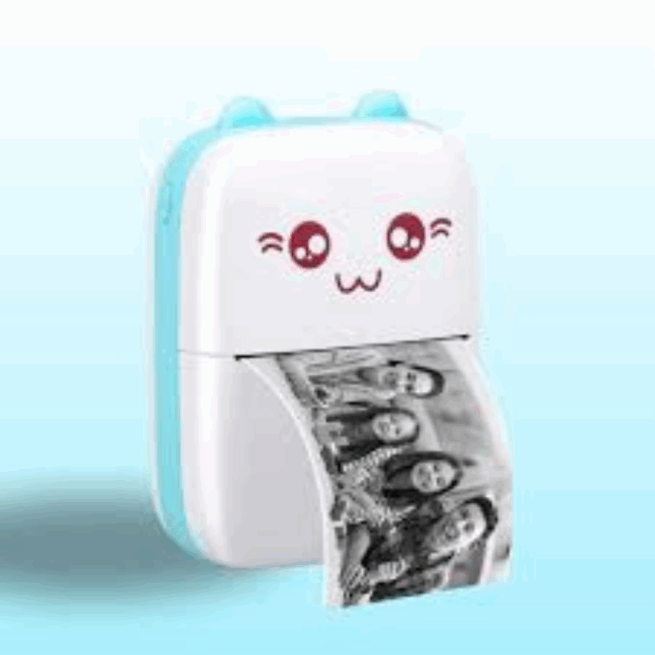 Mini Impressora Térmica Portátil Gatinho - Azul Claro e Branco