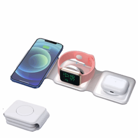 Carregador Portátil Dobravel Magsafe 3 em 1 – Branco – Compatível e Versátil