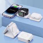 Carregador Portátil Dobravel Magsafe 3 em 1 – Branco – Compatível e Versátil