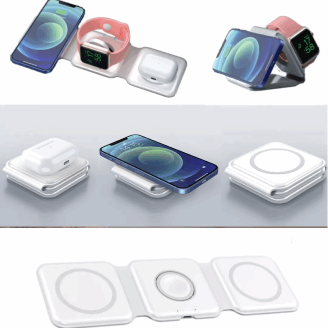 Carregador Portátil Dobravel Magsafe 3 em 1 – Branco – Compatível e Versátil