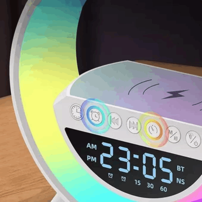 G Speaker Luminária com Relógio e Carregador por Indução BM-F946 – Tecnologia e Design