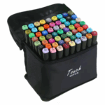 Conjunto de Canetas Coloridas Ponta Dupla 60 Peças com Estojo – Versão Preto ou Branco – Para Escrita e Arte
