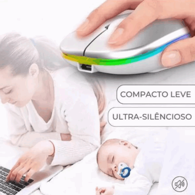 Mouse Sem Fio Bluetooth Recarregável com LED - Prata
