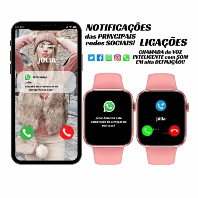 Smartwatch S8 Pro Series 8 – Rosa – Design Moderno e Funções Inteligentes