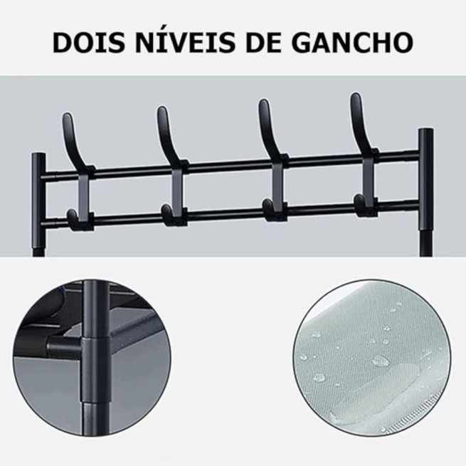 Rack Multifuncional 4 Prateleiras – Arara, Sapateira e Cabideiro Organizador