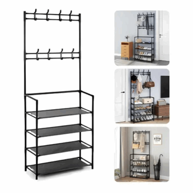 Rack Multifuncional 4 Prateleiras – Arara, Sapateira e Cabideiro Organizador