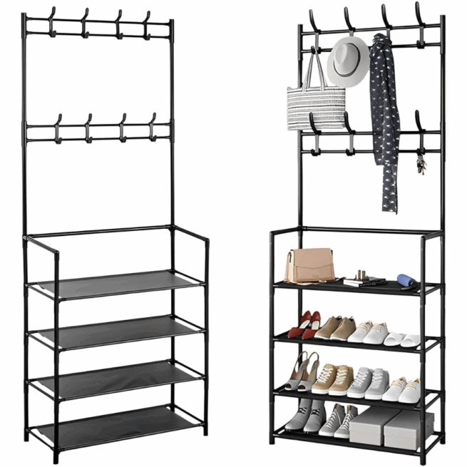 Rack Multifuncional 4 Prateleiras – Arara, Sapateira e Cabideiro Organizador