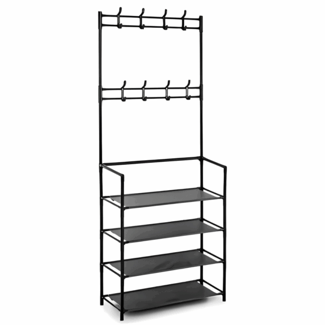 Rack Multifuncional 4 Prateleiras – Arara, Sapateira e Cabideiro Organizador