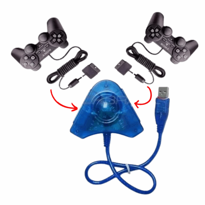 Adaptador Duplo para Controles PlayStation – Cor Azul, Conectividade Fácil