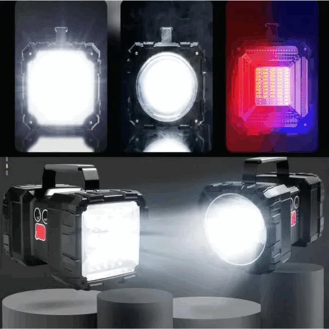 Lanterna Holofote Recarregável W844 – Potência, Zoom Telescópico e Power Bank Bivolt