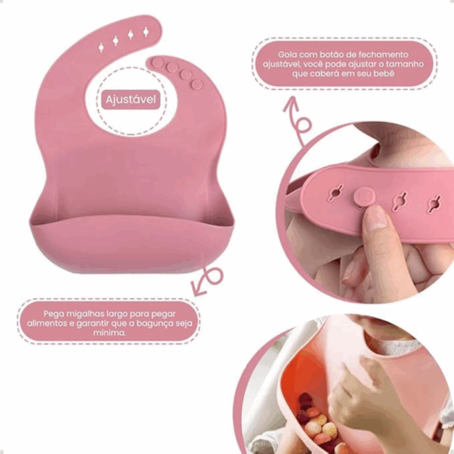 Jogo Introdução Alimentar Bebê em Silicone Premium 8 Peças – Rosa Escuro ou Claro – BBL-54