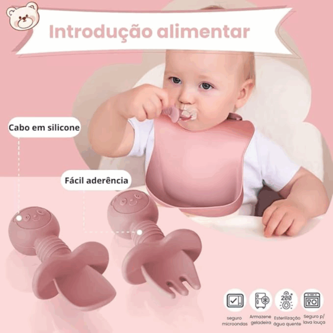 Jogo Introdução Alimentar Bebê em Silicone Premium 8 Peças – Rosa Escuro ou Claro – BBL-54