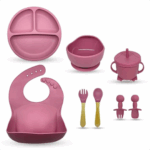 Jogo Introdução Alimentar Bebê em Silicone Premium 8 Peças – Rosa Escuro ou Claro – BBL-54
