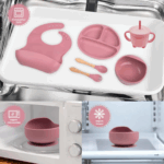 Jogo Introdução Alimentar Bebê em Silicone Premium 8 Peças – Rosa Escuro ou Claro – BBL-54