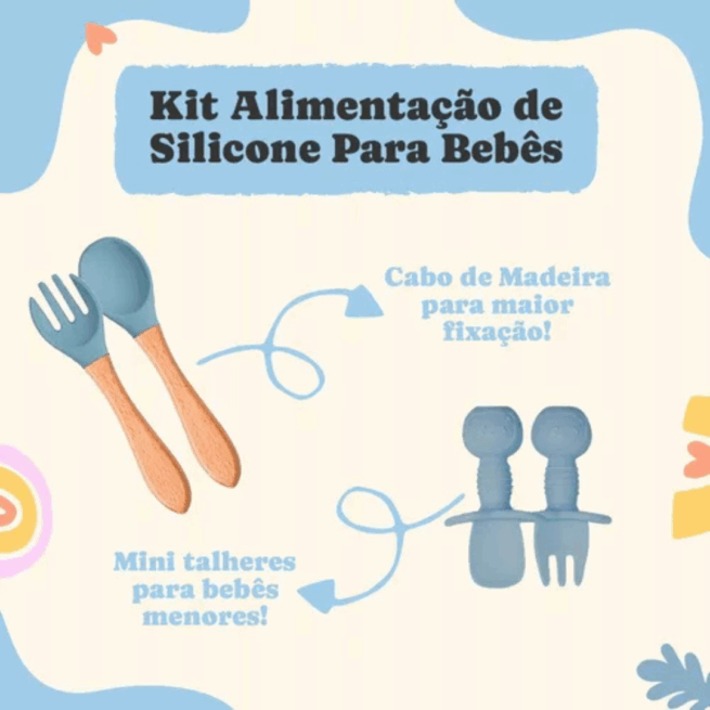 Jogo de Introdução Alimentar para Bebê em Silicone Premium 8 Peças – Azul Escuro ou Claro – BBL-54 – Alimentação Saudável